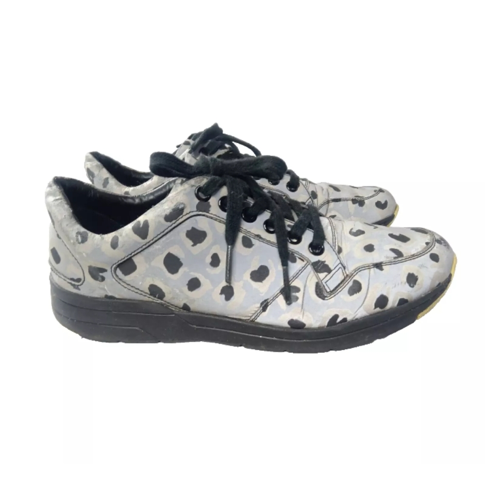 Gucci Sneakers Women's Size 37.5 Shoes Grey Leopard Print Fabric Reflex